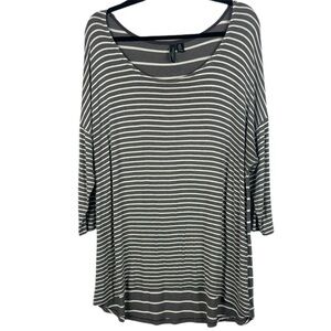 Cynthia Rowley Chic Gray Classic Striped 3/4 Sleeve 1X Tunic Top